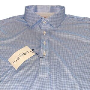 Collars & Co Polo Shirt Sz M Dress Collar Performance Blue Houndstooth Preppy